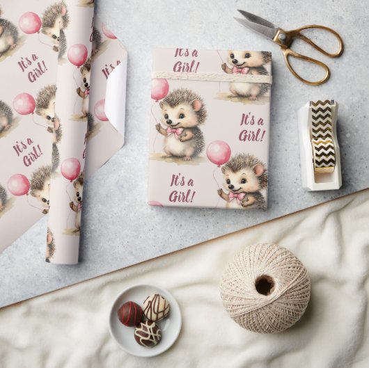 Papier Cadeau Joli Hérisson C'est un Baby shower de fille (Artisanat)