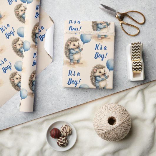 Papier Cadeau Joli Hérisson C'est un Baby shower garçon (Artisanat)