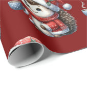 Papier Cadeau Joli Hérisson, Vacances de Noël (Coin rond)