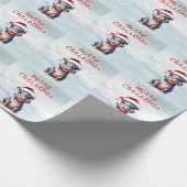 Papier Cadeau Joli Hippopotame Santa Hat Snowy Noël (Coin)