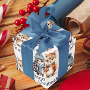 Papier Cadeau Joli hiver Animaux Aquarelle Joyeux Noël