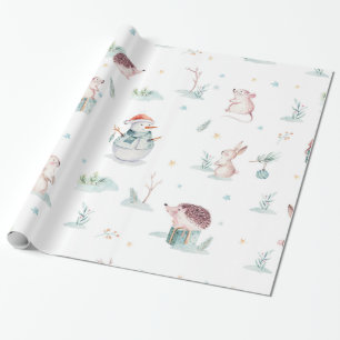 Papier Cadeau Joli hiver des étangs des neiges animaux des forêt
