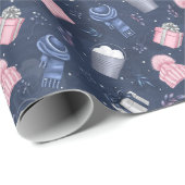 Papier Cadeau Joli Hiver Rose Bleu Béanie Casquette Motif Écharp (Coin rond)