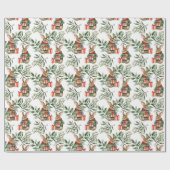 Papier Cadeau Joli lapin Aquarelle Lapin Noël (Plat)