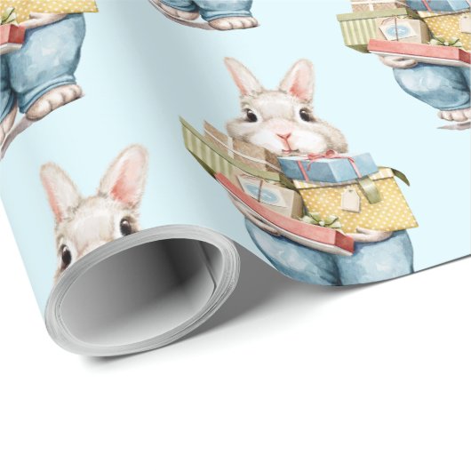 Papier Cadeau Joli lapin avec cadeau d'anniversaire Papier envel (Coin rond)
