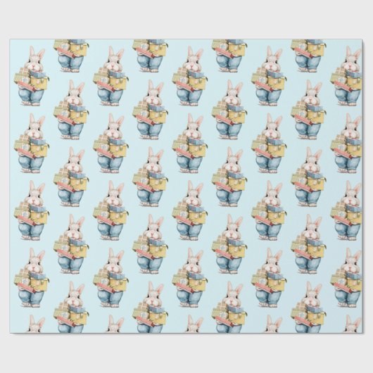 Papier Cadeau Joli lapin avec cadeau d'anniversaire Papier envel (Plat)