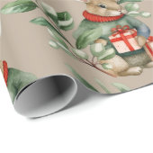 Papier Cadeau Joli lapin de Noël (Coin rond)