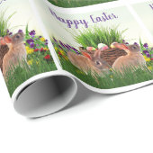 Papier Cadeau Joli lapin de Pâques en Jardin Fleur (Coin rond)