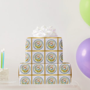 Papier Cadeau Joli lapin de Pâques et joyeuses fleurs de printem