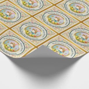 Papier Cadeau Joli lapin de Pâques et joyeuses fleurs de printem