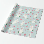 Papier Cadeau Joli lapin de Pâques Moderne rose floral (Déroulé)