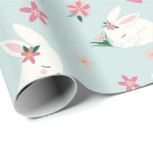 Papier Cadeau Joli lapin de Pâques Moderne rose floral (Coin rond)