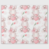 Papier Cadeau Joli lapin de Pâques rose (Plat)