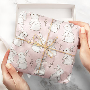 Papier Cadeau Joli lapin rose Motif de Pâques