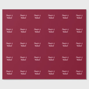 Papier Cadeau Joli Minimaliste Rouge Bourgogne Calligraphie Nom 