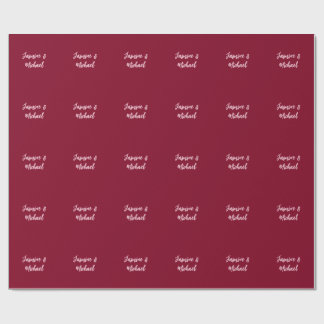 Papier Cadeau Joli Minimaliste Rouge Bourgogne Calligraphie Nom 