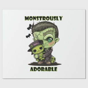 Papier Cadeau Joli monstre de Frankenstein avec peluche