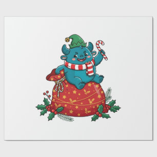 Papier Cadeau Joli monstre de Noël avec canne en bonbon
