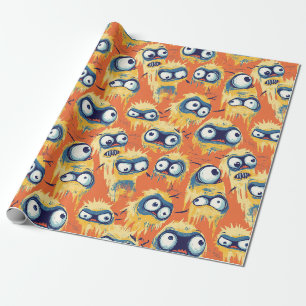 Papier Cadeau Joli monstre d'Halloween jaune orange