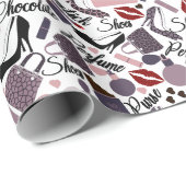 Papier Cadeau Joli Motif à lèvres, Parfum, Purse & Chaussures (Coin rond)