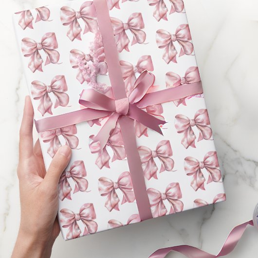 Papier Cadeau Joli motif à nœud rose blush Coquette