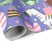 Papier Cadeau Joli Motif animal Texte d'anniversaire + Photo (Coin rond)