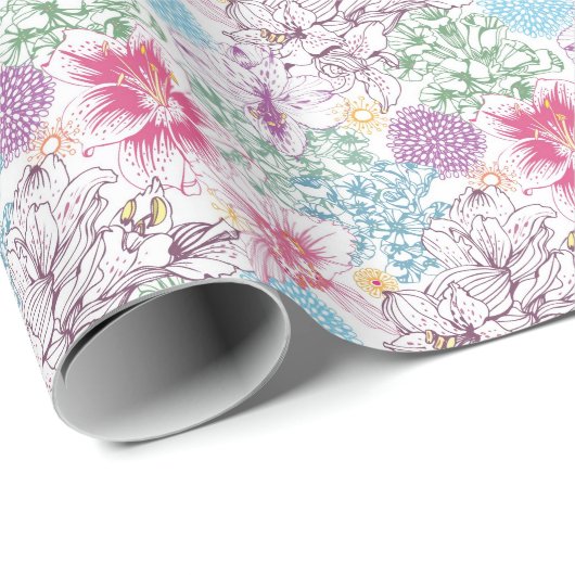 Papier Cadeau Joli motif aux fleurs colorées (Coin rond)
