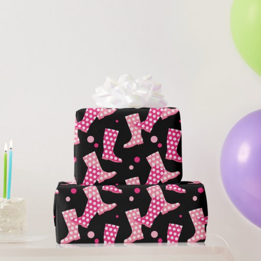 Papier Cadeau Joli Motif Boots en caoutchouc rose (Cadeaux de fête)