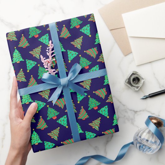 Papier Cadeau Joli Motif d'arbre de Noël | Bleu Marine (Cadeaux)