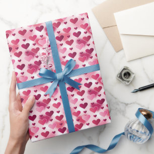 Papier Cadeau Joli motif de cœurs roses