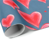 Papier Cadeau Joli motif de coeurs rouges (Coin rond)