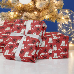 Papier Cadeau Joli motif de fantôme de Noël et de canne à sucre