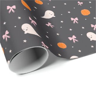Papier Cadeau Joli motif de fantôme d'Halloween noir