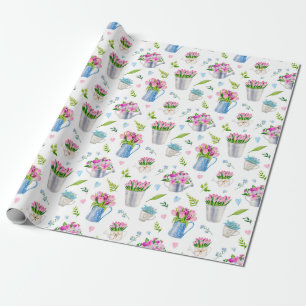 Papier Cadeau Joli motif de fleurs printanières à l'aquarelle Jo