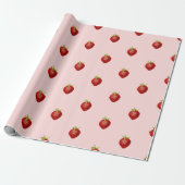 Papier Cadeau Joli motif de fraise sur fond rose pâle (Déroulé)