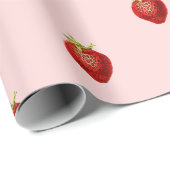 Papier Cadeau Joli motif de fraise sur fond rose pâle (Coin rond)