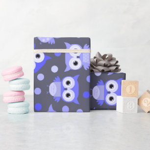 Papier Cadeau Joli motif de hibou bleu coloré
