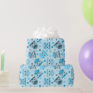 Papier Cadeau Joli motif de hibou couleur cyan