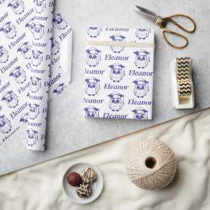 Papier Cadeau Joli motif de hibou diplômé bleu