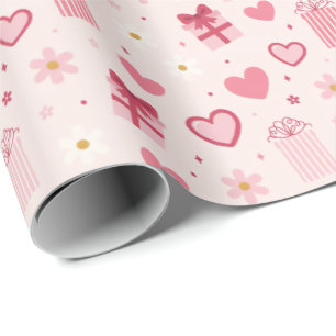 Papier Cadeau Joli motif de la Saint-Valentin Cœurs roses et cad