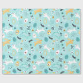 Papier Cadeau Joli motif de lapin de Pâques Lapins kawaii Œufs (Plat)