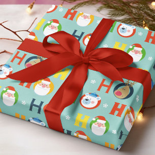 Papier Cadeau Joli motif de Noël Ho Ho Ho avec Père Noël et bonh