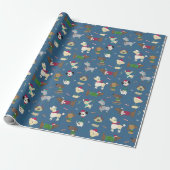 Papier Cadeau Joli Motif de Noël sur Blue (Déroulé)