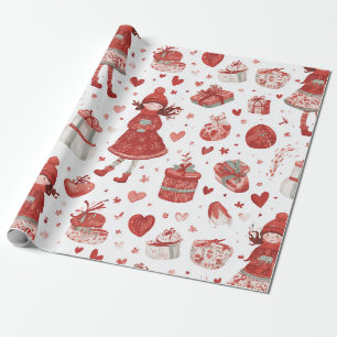 Papier Cadeau Joli motif de vacances pour fille d'hiver