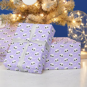 Papier Cadeau Joli motif d'Halloween crâne et os violet