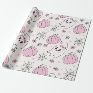 Papier Cadeau Joli motif d'Halloween de citrouille rose