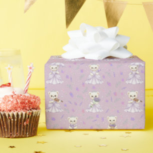 Papier Cadeau Joli motif d'ours princesse lavande