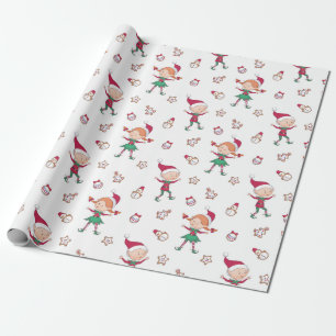 Papier Cadeau Joli Motif Elfes de Noël