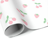 Papier Cadeau Joli Motif esthétique aux fraises de cerise rose (Coin rond)