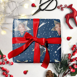 Papier Cadeau Joli motif étoilé pour votre propre photo de Noël